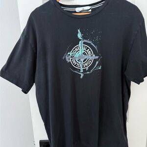 Stone Island Black Tee with Blue Graphic